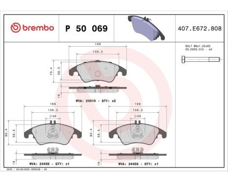 Kit de plaquettes de frein, frein à disque PLAQUETTE DE FREIN DIRECTIONNELLE P 50 069 Brembo, Image 3
