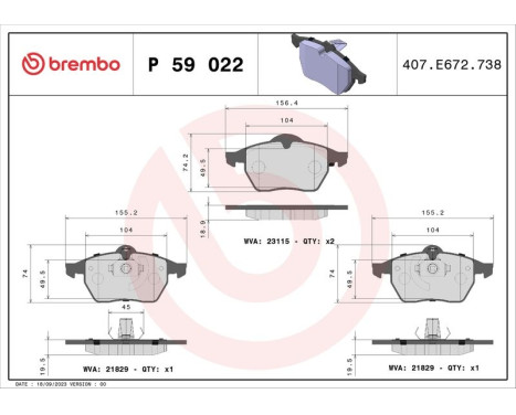 Kit de plaquettes de frein, frein à disque PLAQUETTE DE FREIN DIRECTIONNELLE P 59 022 Brembo, Image 3