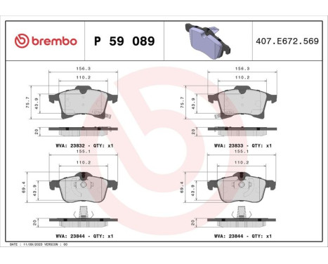Kit de plaquettes de frein, frein à disque PLAQUETTE DE FREIN DIRECTIONNELLE P 59 089 Brembo, Image 3