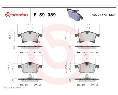 Kit de plaquettes de frein, frein à disque PLAQUETTE DE FREIN DIRECTIONNELLE P 59 089 Brembo, Image 3