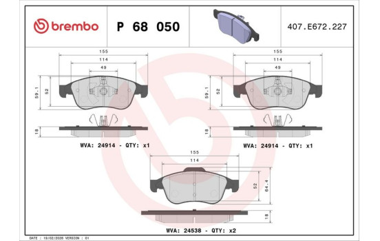 Kit de plaquettes de frein, frein à disque PLAQUETTE DE FREIN DIRECTIONNELLE P 68 050 Brembo, Image 5