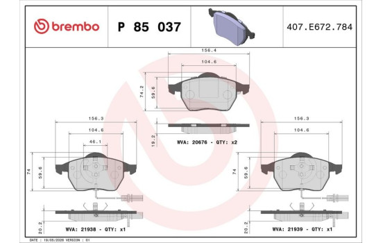 Kit de plaquettes de frein, frein à disque PLAQUETTE DE FREIN DIRECTIONNELLE P 85 037 Brembo, Image 3