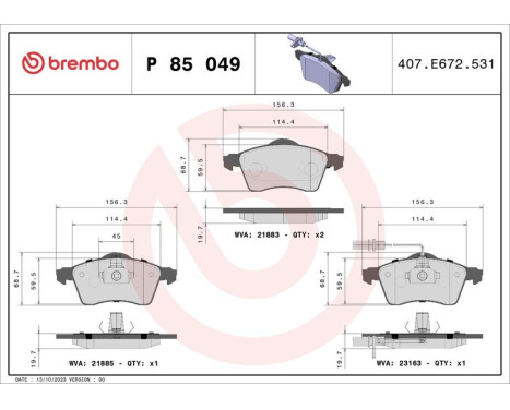 Kit de plaquettes de frein, frein à disque PLAQUETTE DE FREIN DIRECTIONNELLE P 85 049 Brembo, Image 3