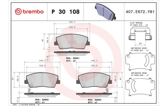 Kit de plaquettes de frein, frein à disque PLAQUETTE DE FREIN DIRECTIONNELLE P30108 Brembo, Image 2