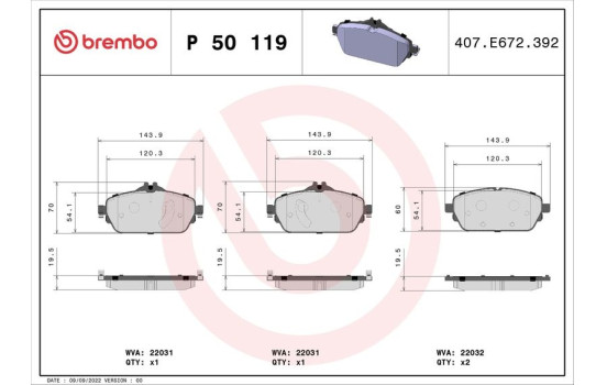 Kit de plaquettes de frein, frein à disque PLAQUETTE DE FREIN DIRECTIONNELLE P50119 Brembo, Image 2