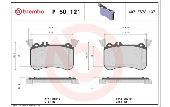 Kit de plaquettes de frein, frein à disque PLAQUETTE DE FREIN DIRECTIONNELLE P50121 Brembo, Image 3