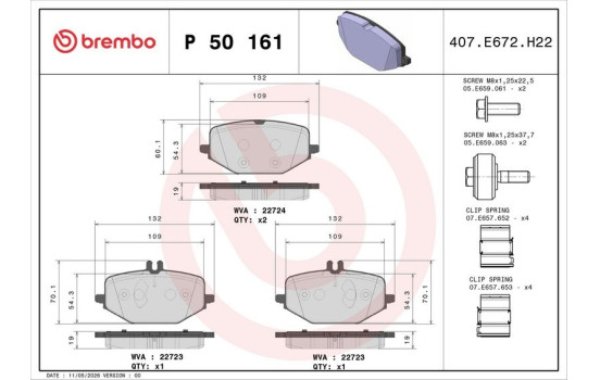 Kit de plaquettes de frein, frein à disque PLAQUETTE DE FREIN DIRECTIONNELLE P50161 Brembo, Image 2