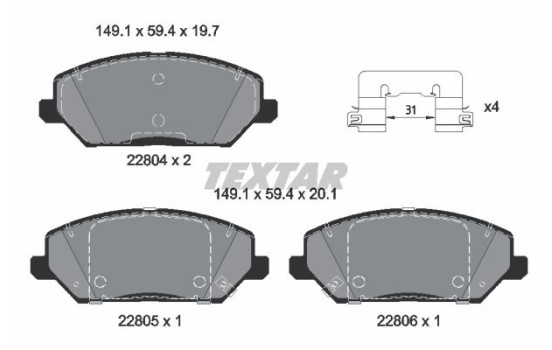 Kit de plaquettes de frein, frein à disque Q+ 2280401 Textar