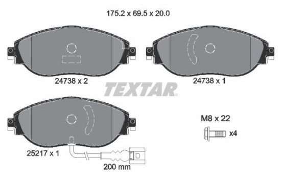 Kit de plaquettes de frein, frein à disque Q+ 2473801 Textar