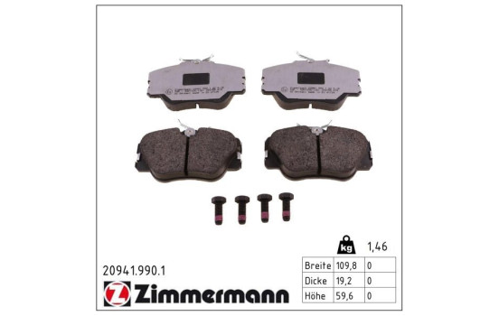 Kit de plaquettes de frein, frein à disque rd:z 20941.990.1 Zimmermann, Image 2