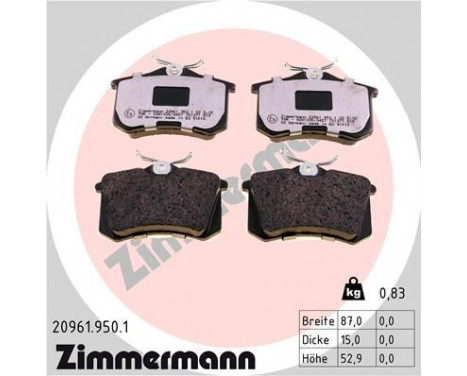 Kit de plaquettes de frein, frein à disque rd:z 20961.950.1 Zimmermann