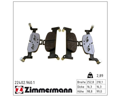 Kit de plaquettes de frein, frein à disque rd:z 22402.960.1 Zimmermann