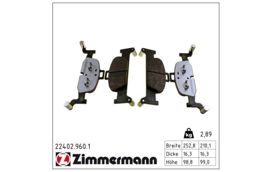 Kit de plaquettes de frein, frein à disque rd:z 22402.960.1 Zimmermann