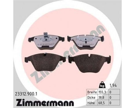 Kit de plaquettes de frein, frein à disque rd:z 23312.900.1 Zimmermann, Image 2