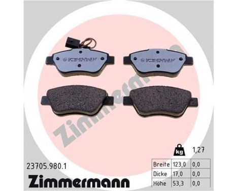 Kit de plaquettes de frein, frein à disque rd:z 23705.980.1 Zimmermann