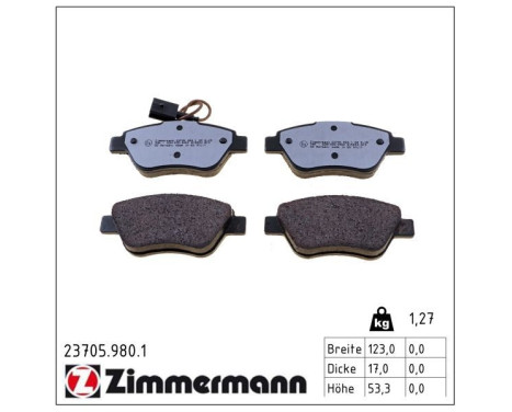 Kit de plaquettes de frein, frein à disque rd:z 23705.980.1 Zimmermann