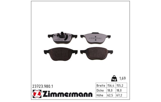 Kit de plaquettes de frein, frein à disque rd:z 23723.980.1 Zimmermann, Image 2