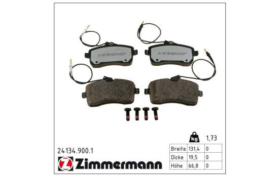 Kit de plaquettes de frein, frein à disque rd:z 24134.900.1 Zimmermann, Image 2