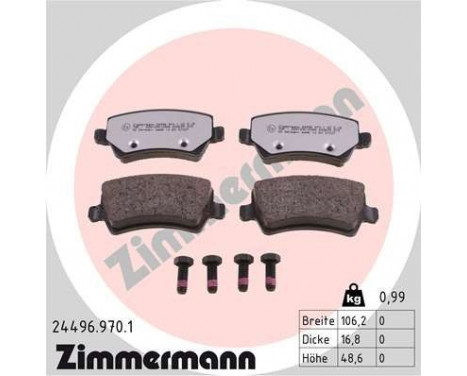 Kit de plaquettes de frein, frein à disque rd:z 24496.970.1 Zimmermann