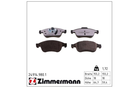Kit de plaquettes de frein, frein à disque rd:z 24914.980.1 Zimmermann, Image 2