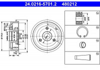 Tambour de frein 24.0216-5701.2 ATE