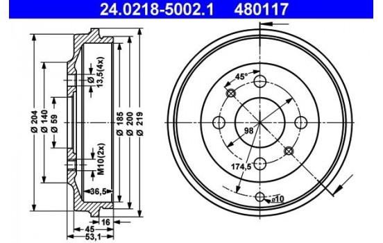 Tambour de frein 24.0218-5002.1 ATE