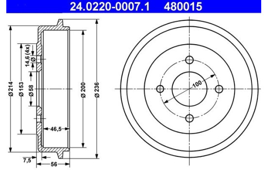 tambour de frein 24.0220-0007.1 ATE
