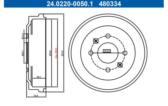 Tambour de frein 24.0220-0050.1 ATE