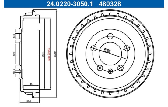Tambour de frein 24.0220-3050.1 ATE