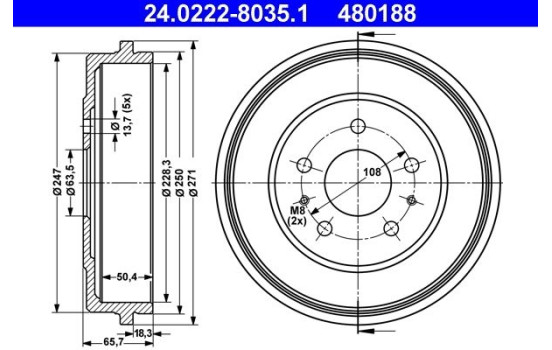 Tambour de frein 24.0222-8035.1 ATE