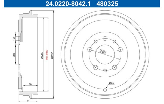 Tambour de frein 24.0222-8042.1 ATE