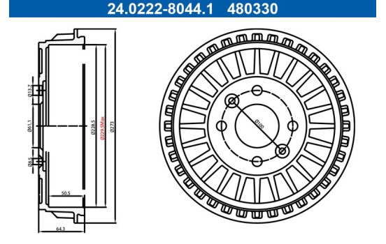 Tambour de frein 24.0222-8044.1 ATE