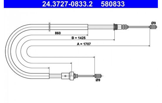 Tirette à câble, frein de stationnement 24.3727-0833.2 ATE