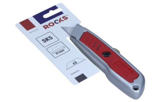 Rooks Stanley knife 61x33 mm, including 3 spare knives
