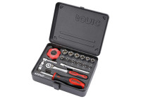 Socket set 1/4'' in metal case, 18 pieces