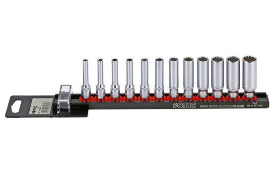 Socket set 1/4 ", long 12-side 12-piece on rail