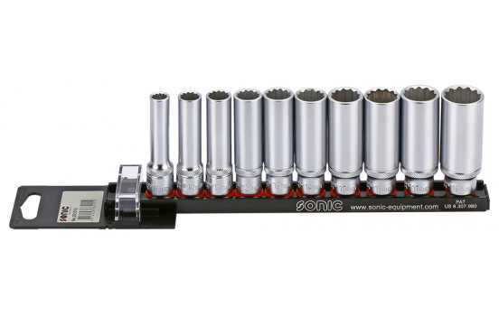 Socket set 3/8 ", 12-side long 10-pin on rail