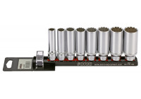 Socket set 3/8 ", 12-sided long (SAE) 8-sided on rail