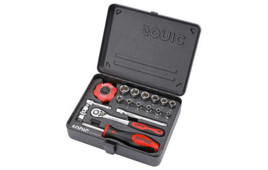 Socket set 1/4'' in metal case, 18 pieces