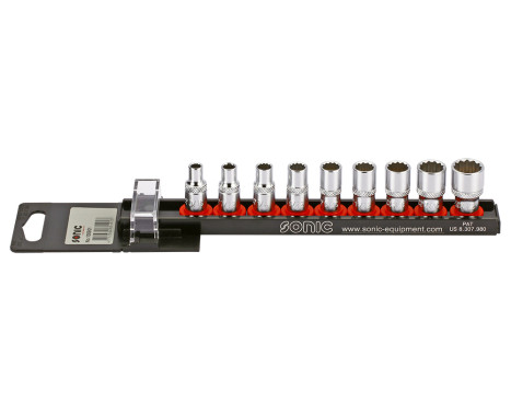 Socket set 1/4 ", 12-sided (SAE) 9-pin on rail