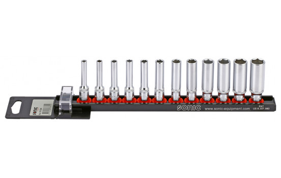 Socket set 1/4 ", long 12-pin on rail