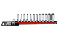 Socket set 1/4 ", long 12-side 12-piece on rail