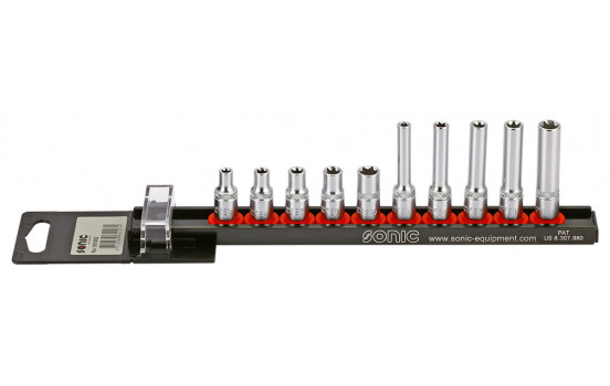 Socket set 1/4 ", TX-E 10 pcs on rail