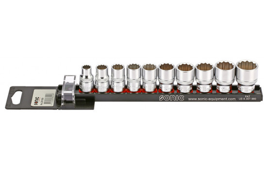 Socket set 3/8 ", 12-side 10-piece on rail