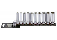 Socket set 3/8 ", 6-side 10-piece on rail