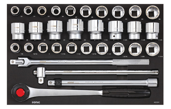 Sonic Socket Set 3/4", Metrish and SAE 32 Piece