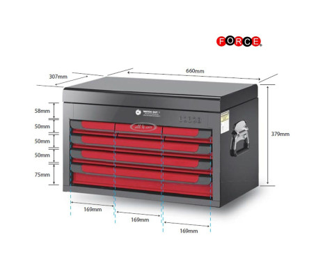 Top chest with 6 drawers Red and Black (glossy paint), Image 2