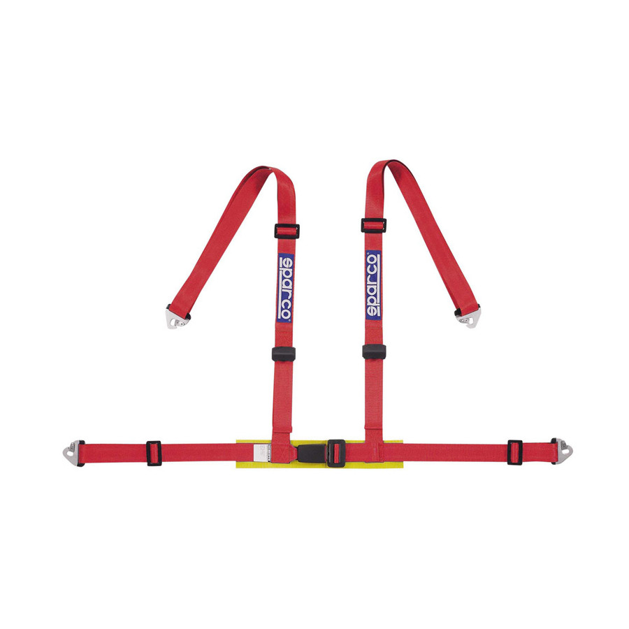 Ceinture sport 4 points Sparco - Rouge - avec protecteur pelvien et fixation au crochet (E-Mark)