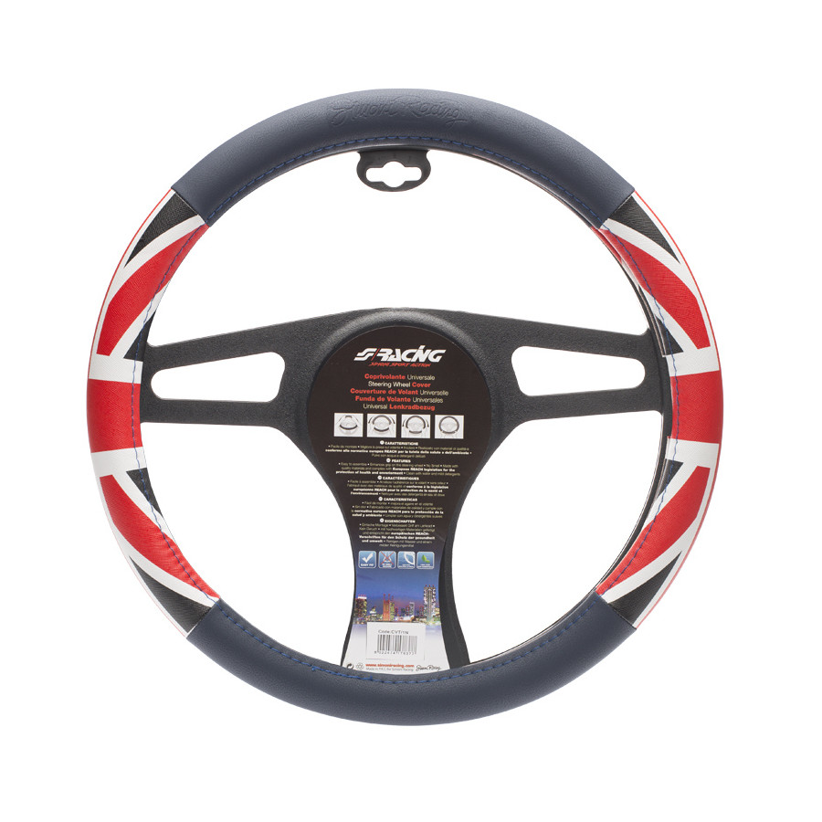 Couvre Volant Simoni Racing Drapeau UK Similicuir Bleu/Rouge/Blanc
