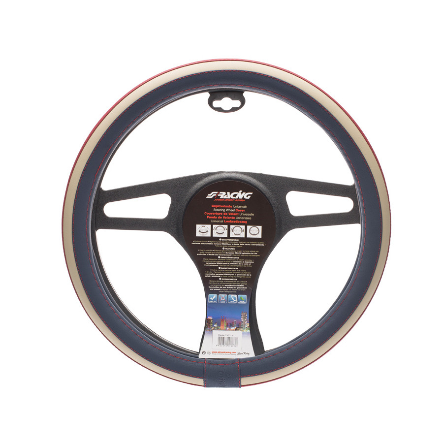 Couvre Volant Simoni Racing British Beige/Bleu/Rouge Cuir Artificiel